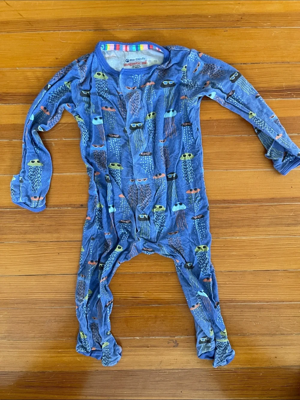 Magnetic Me Blue and White Kids Footed One-Pieces - 3-6 months